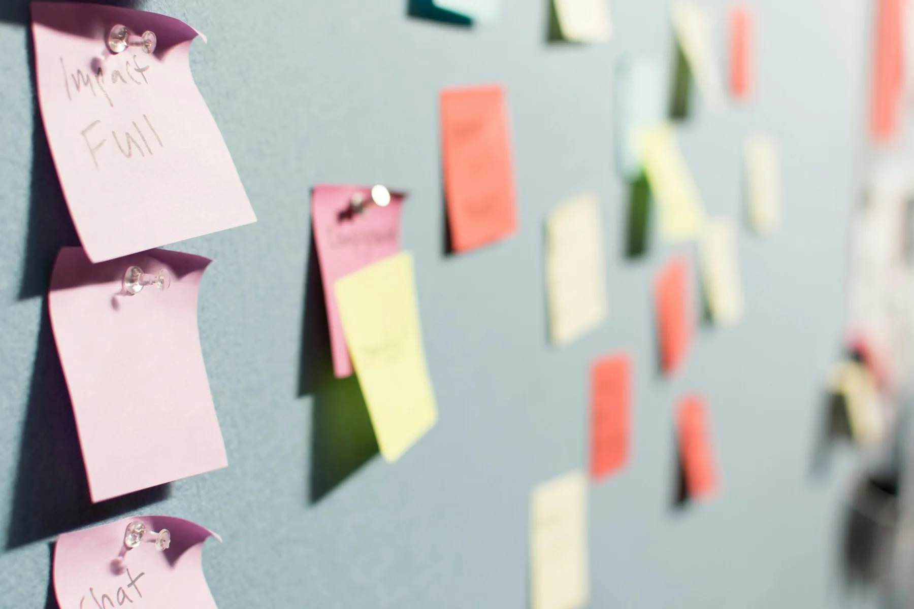 Sticky notes organizing ideas on a board